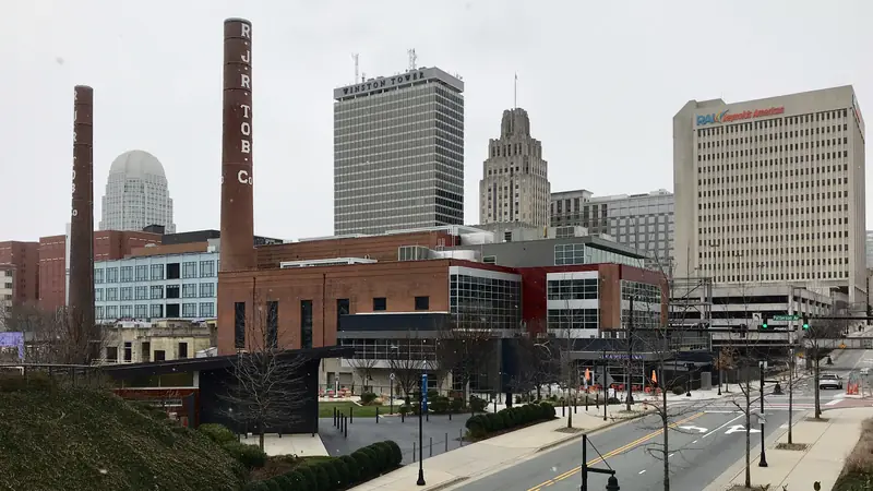 The Winston-Salem skyline over the old tobacco district